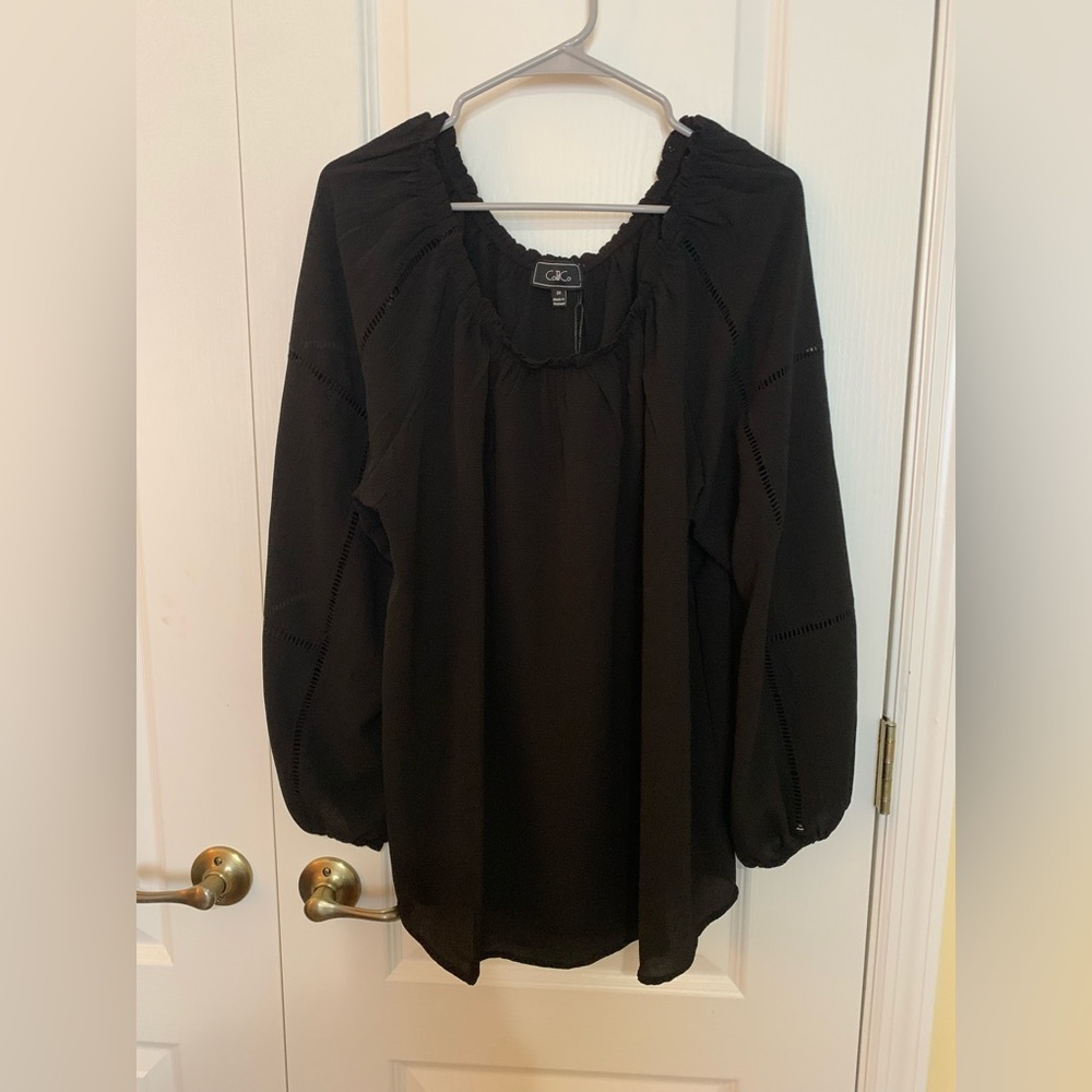 Coffee til Cocktails Black Long Sleeve Scooped Neck Blouse